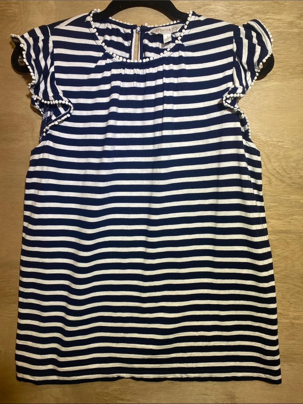 Crown & Ivy Striped Navy & White Flutter Sleeve Top